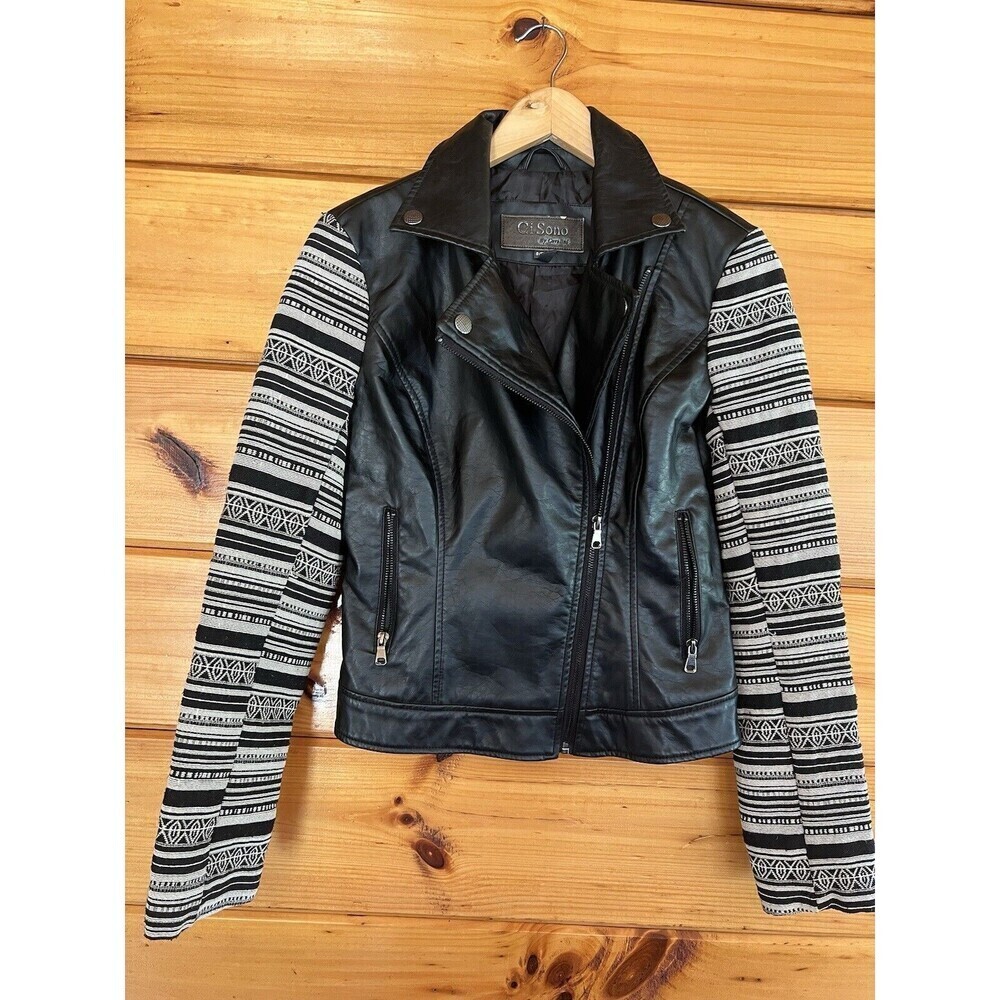 Ci Sono Women’s Small Black/Beige Zip Faux Leather Jacket full zip